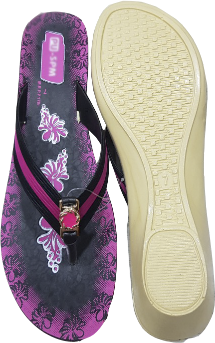 Purple Floral Flip Flopand Beige Sandal Sole PNG image