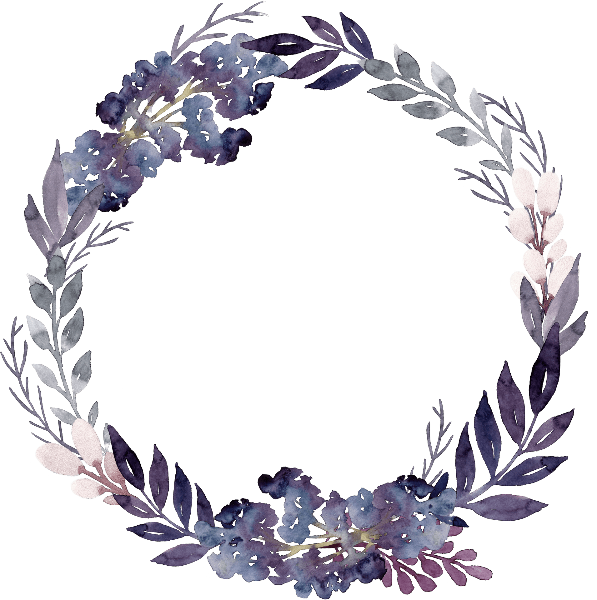 Purple_ Floral_ Wreath_ Watercolor PNG image