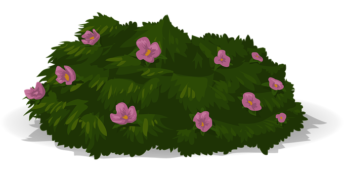 Purple Flowerson Green Shrubbery PNG image