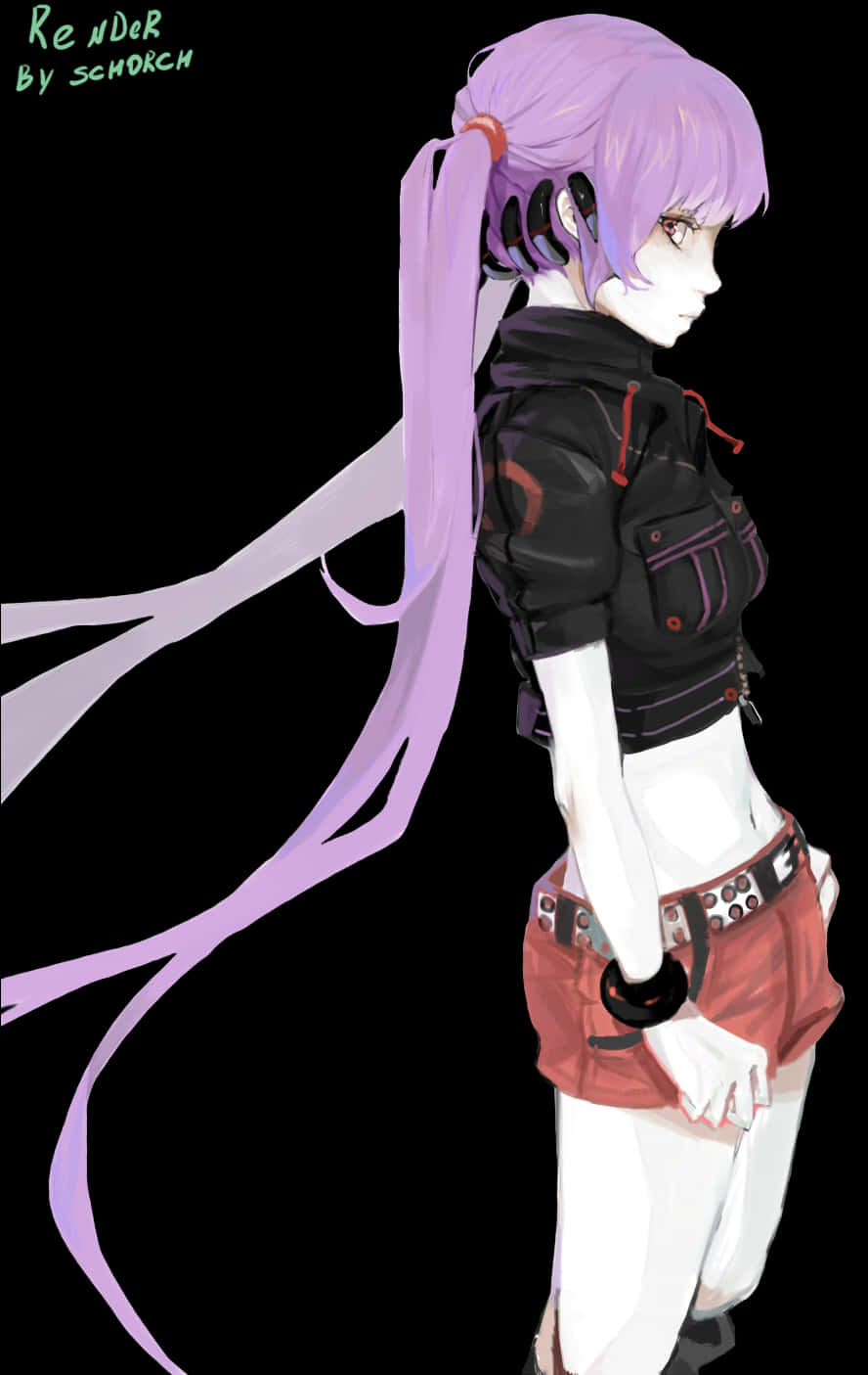 Purple_ Hair_ Anime_ Girl_ Render PNG image