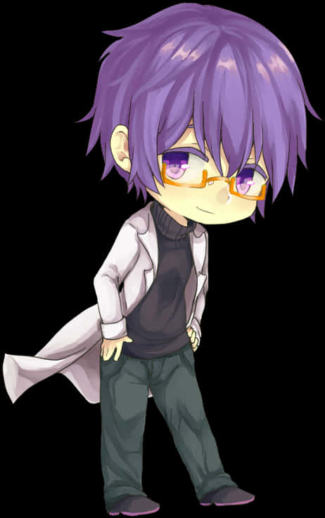 Purple Haired Anime Boy With Glasses PNG image