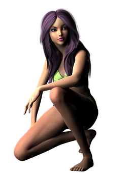 Purple Haired C G Woman Sitting PNG image