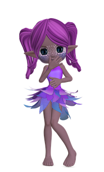 Purple Haired Fairy Covering Mouth PNG image