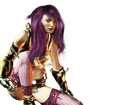 Purple Haired Warrior Woman PNG image