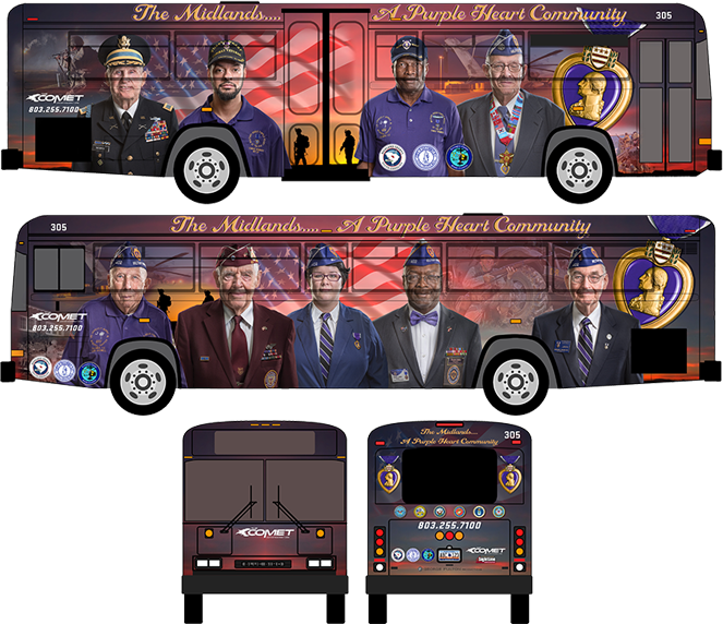 Purple Heart Community Bus Wrap Design PNG image