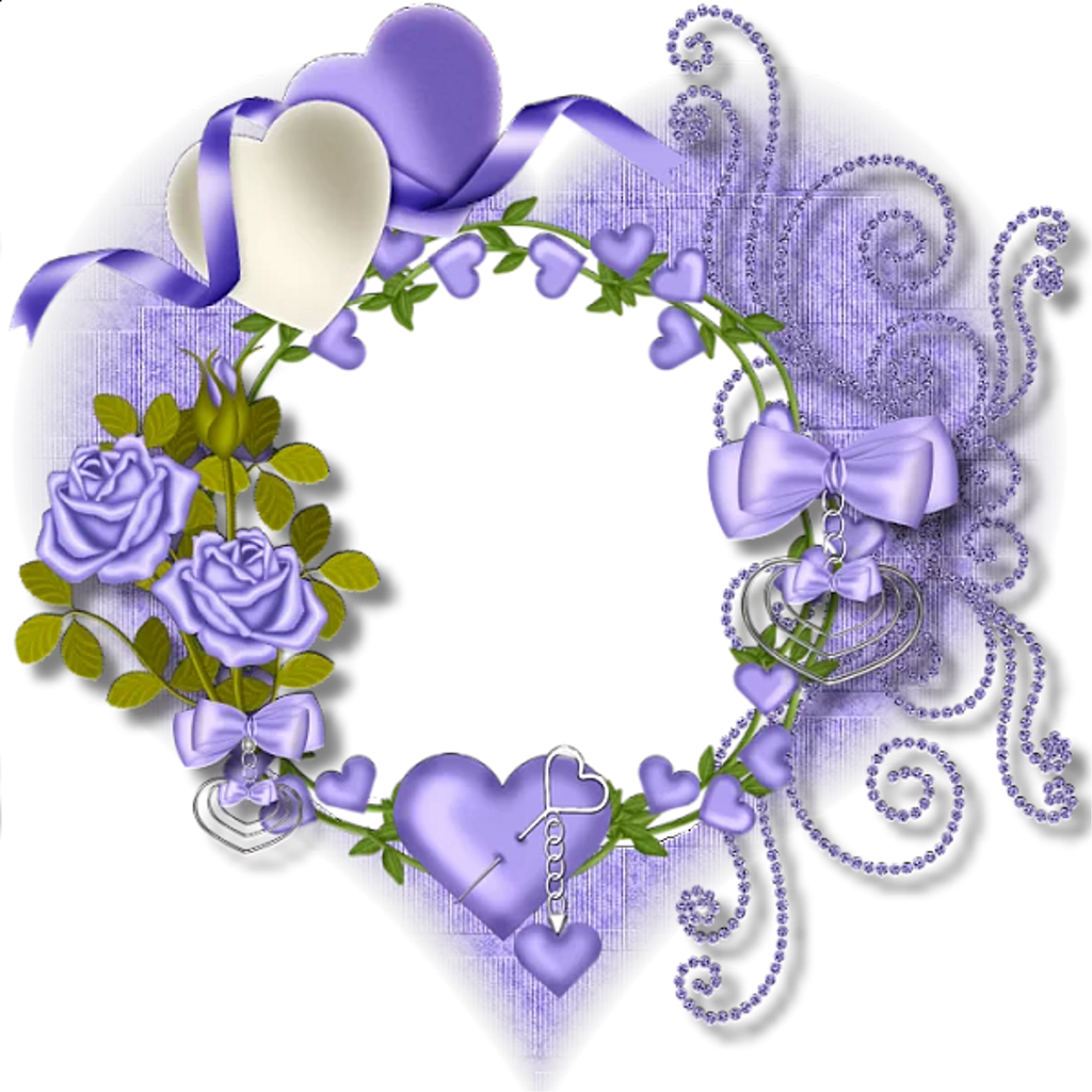 Purple Heart Rose Frame PNG image