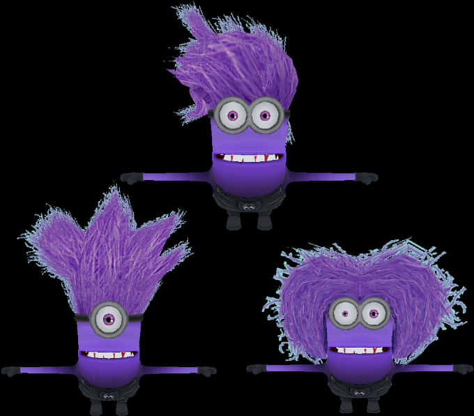 Purple Minion Trio Funny Poses PNG image