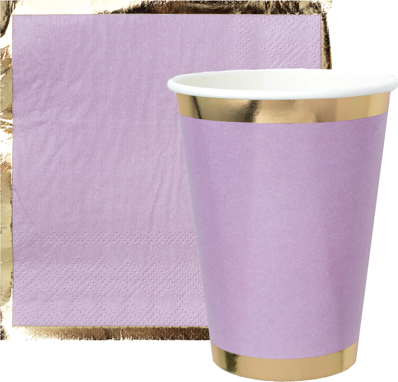 Purple Napkinand Gold Rimmed Cup PNG image