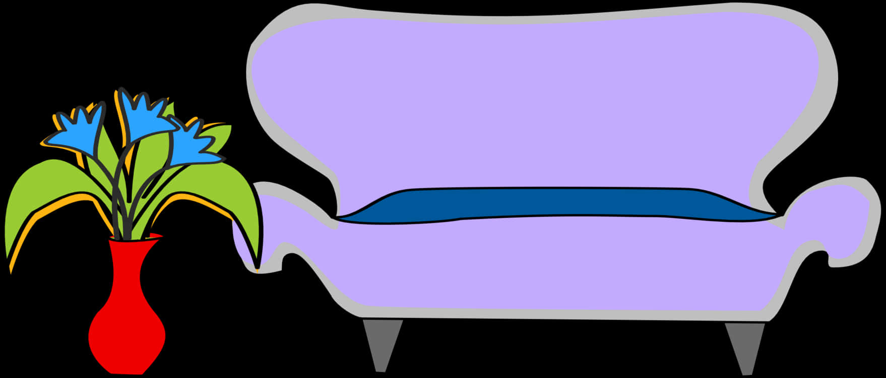 Purple Sofa Blue Cushion Flower Vase Vector PNG image