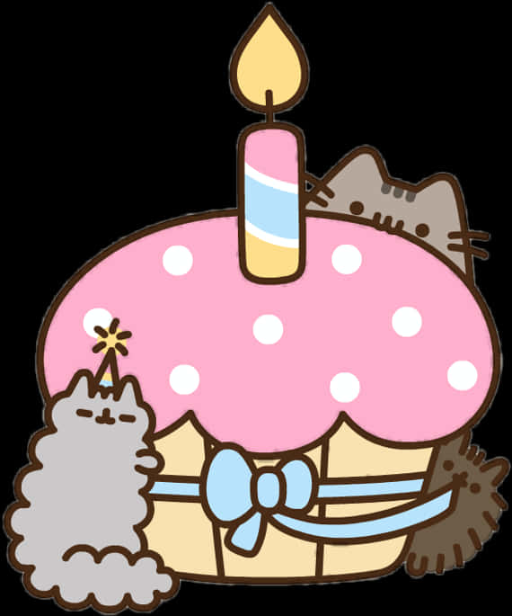 Pusheen Birthday Cake Celebration PNG image