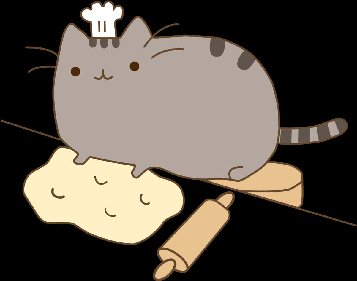 Pusheen Chef Baking Dough PNG image