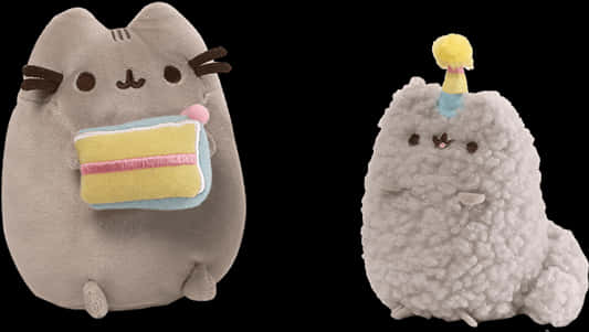 Pusheenand Stormy Plushies With Treats PNG image