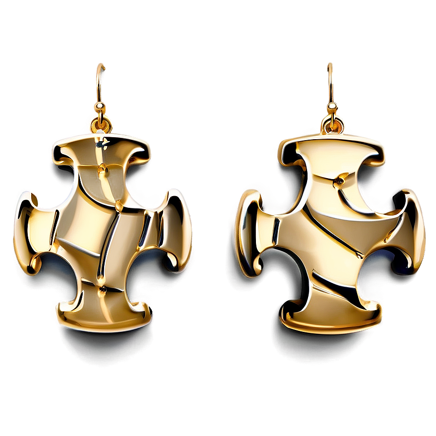 Quirky Gold Puzzle Earrings Png 06262024 PNG image