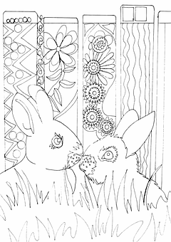 Rabbits Coloring Page PNG image