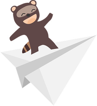 Raccoon Riding Paper Plane PNG image