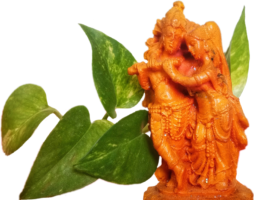 Radha Krishna Statuewith Leaves PNG image
