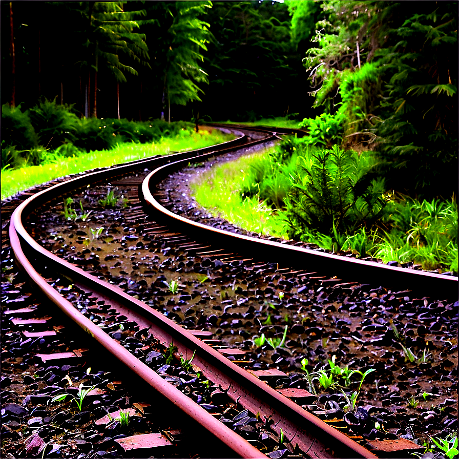 Railroad Tracks Through Forest Png Wcx85 PNG image