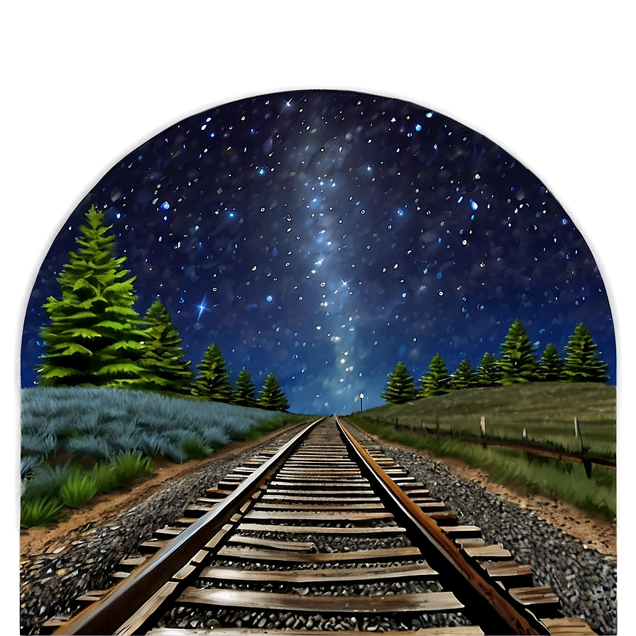 Railroad Tracks Under Starry Night Png 06122024 PNG image