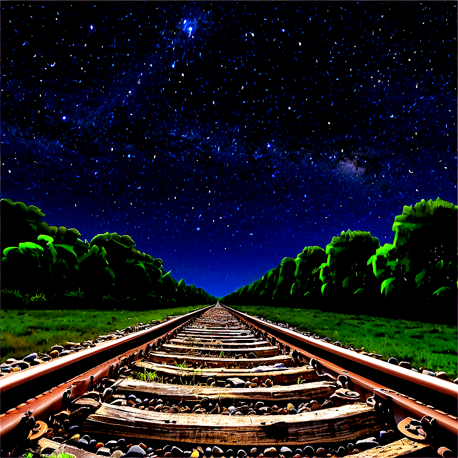 Railroad Tracks Under Starry Night Png 06122024 PNG image