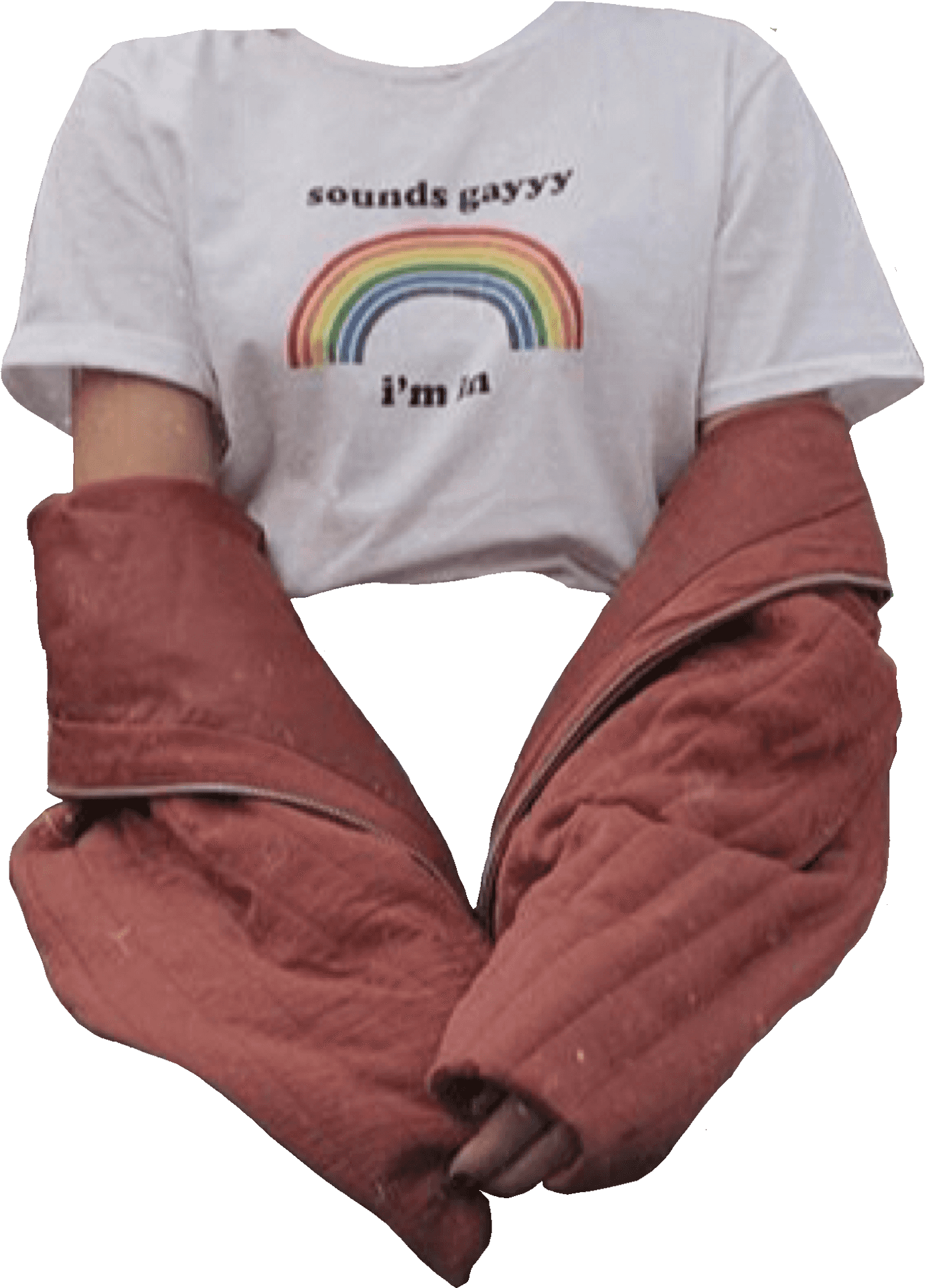 Rainbow Slogan Shirtand Red Gloves PNG image