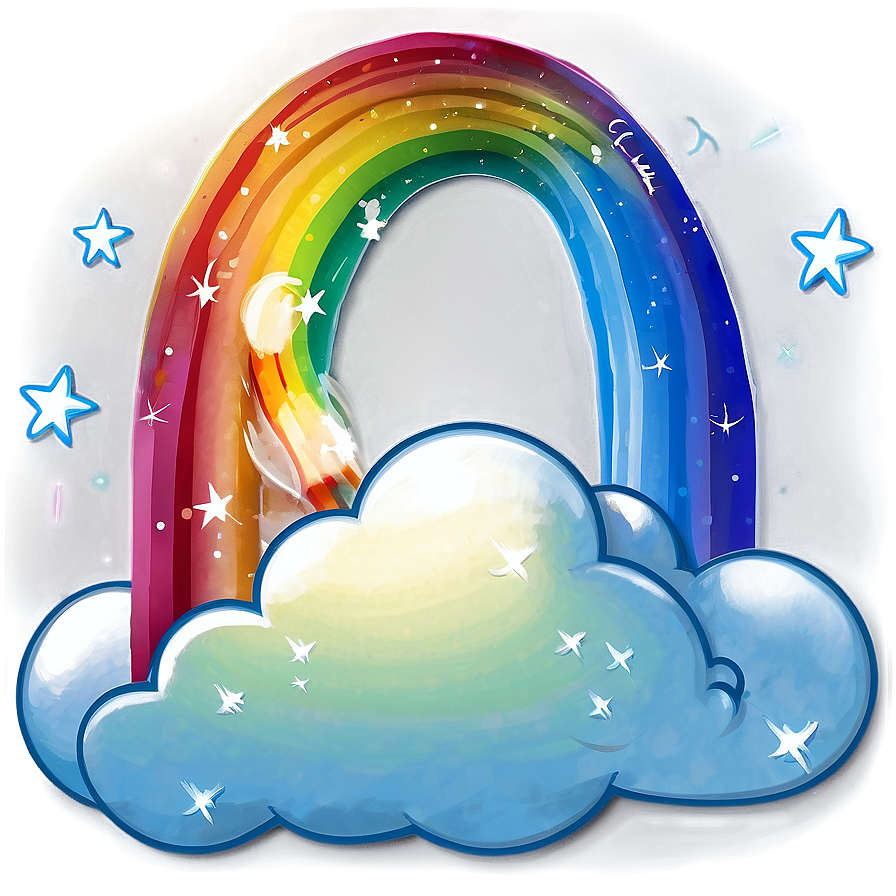 Rainbow With Clouds And Stars Png Dsa PNG image