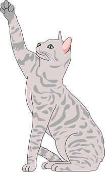 Raising Paw Gray Tabby Cat Illustration PNG image