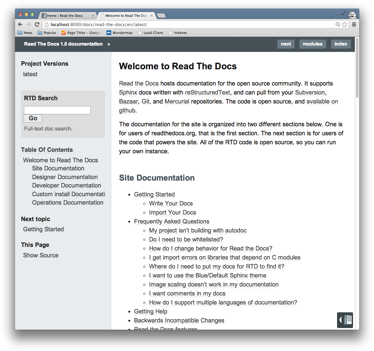 Read The Docs Documentation Webpage Screenshot PNG image