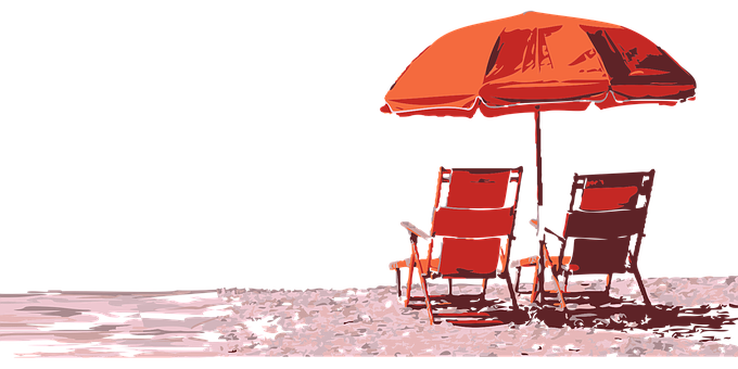 Red Beach Umbrellaand Chairs PNG image