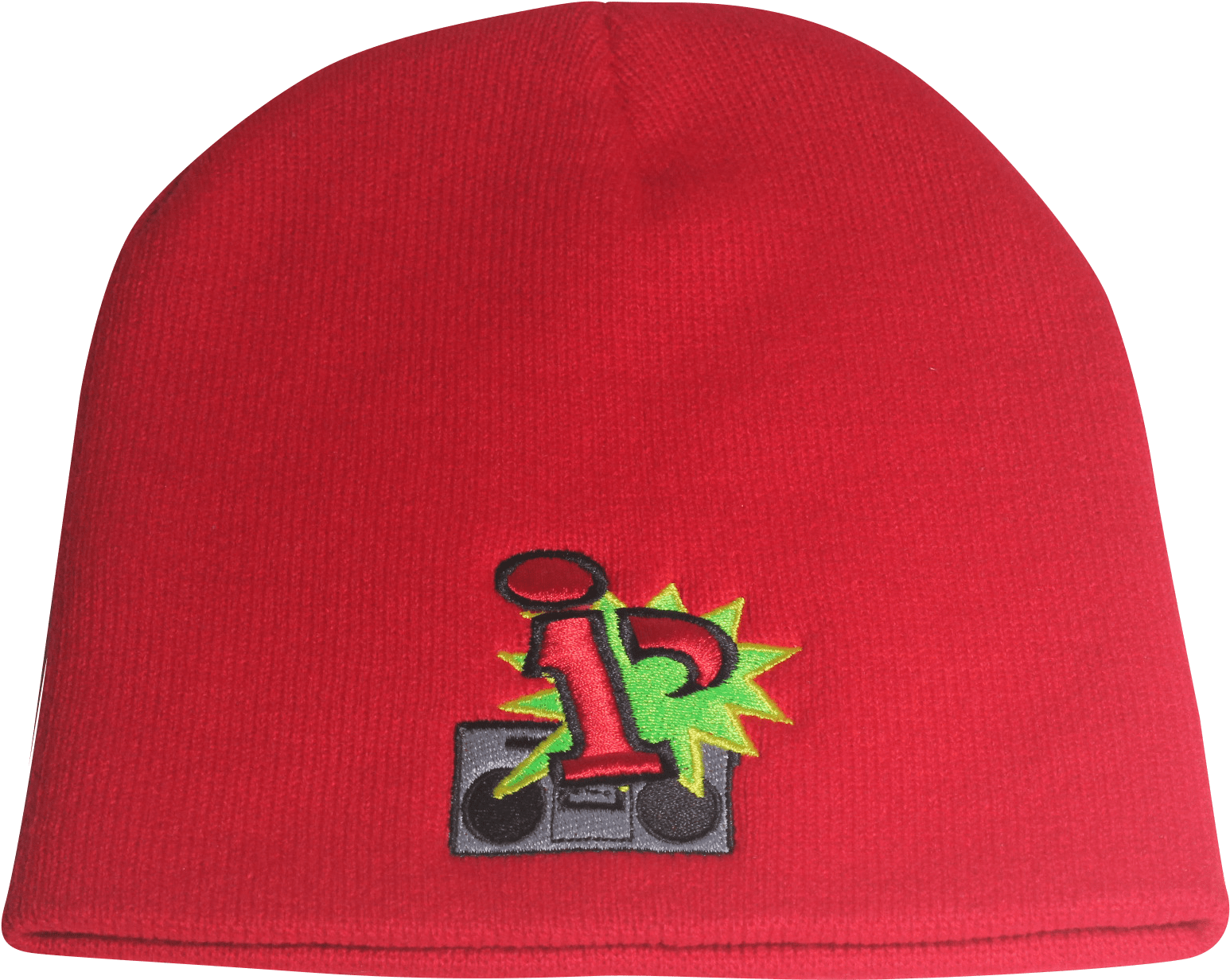 Red Beaniewith Embroidered Design PNG image