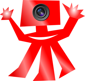 Red Camera Character Celebration PNG image