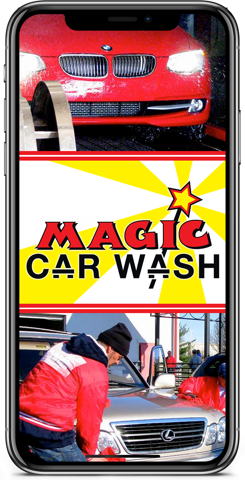 Red_ Car_ At_ Automatic_ Car_ Wash_ Service PNG image