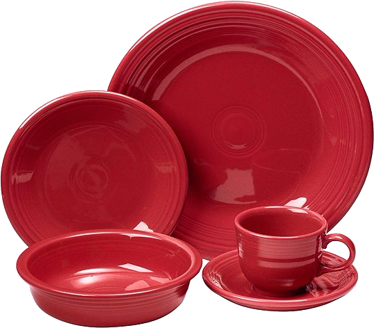 Red Ceramic Dinnerware Set PNG image