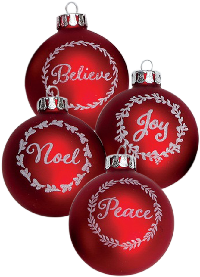 Red Christmas Ornamentswith Inspirational Words PNG image