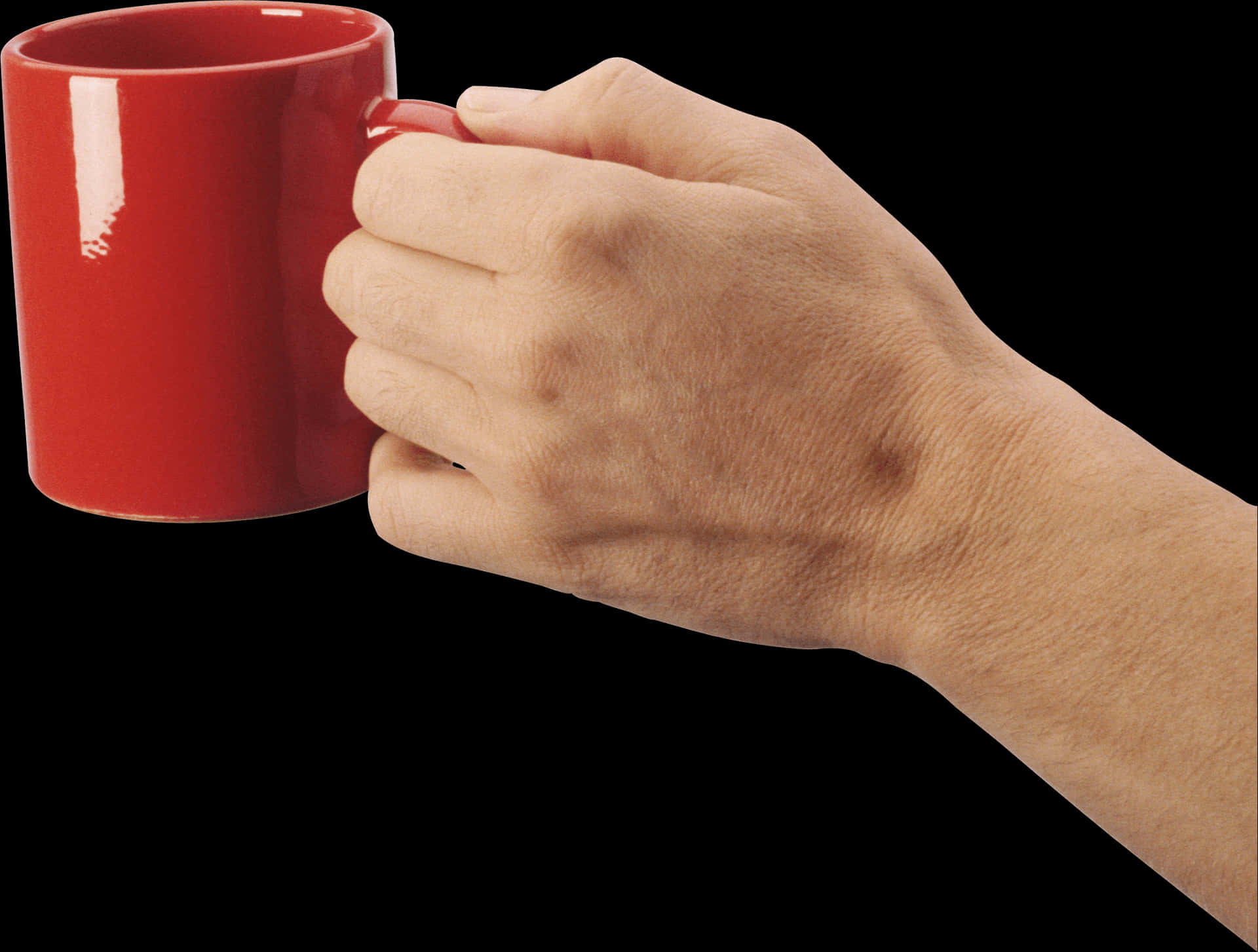 Red Coffee Mugin Hand PNG image