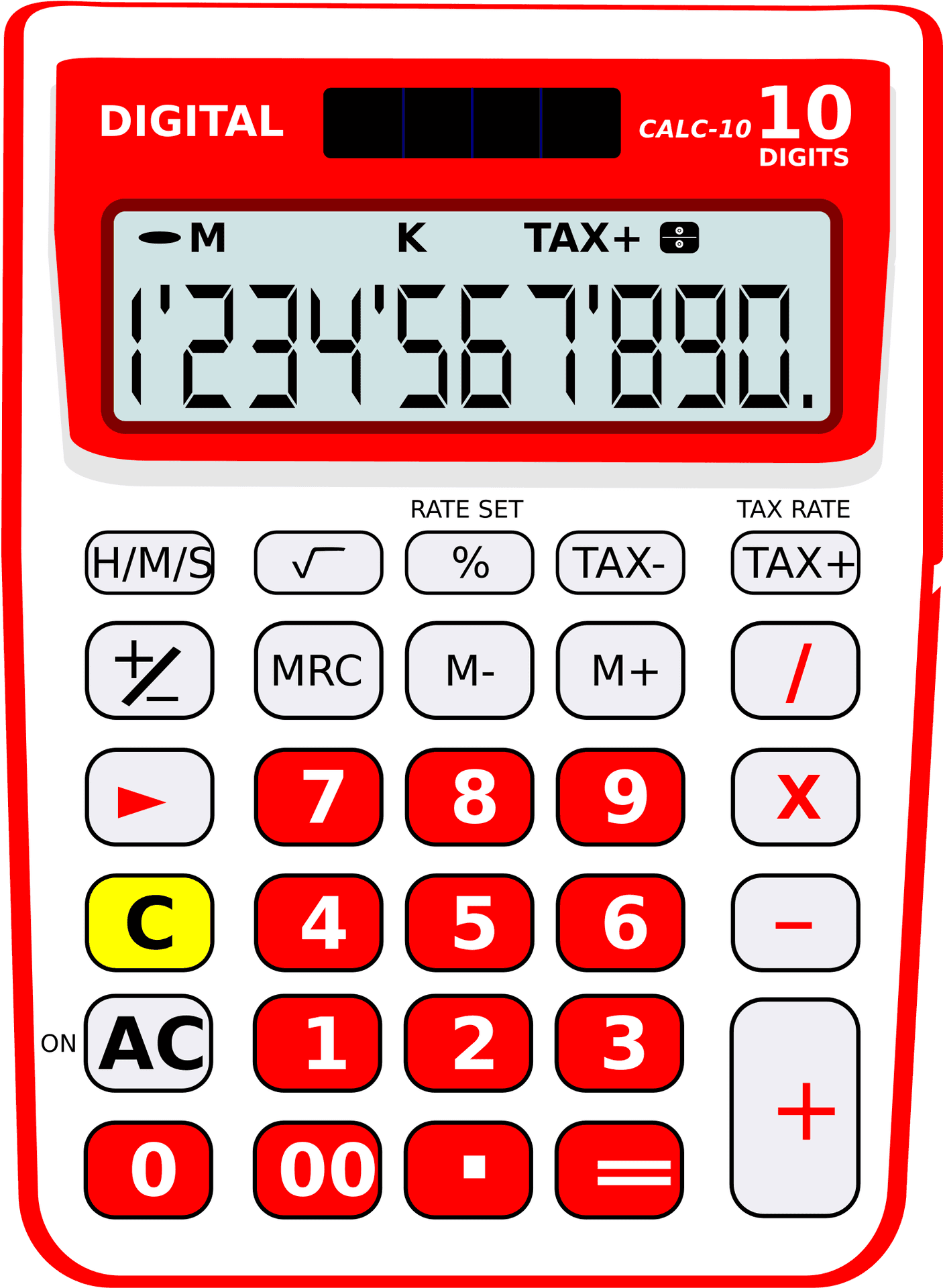 Red Digital Calculator Displaying Numbers PNG image