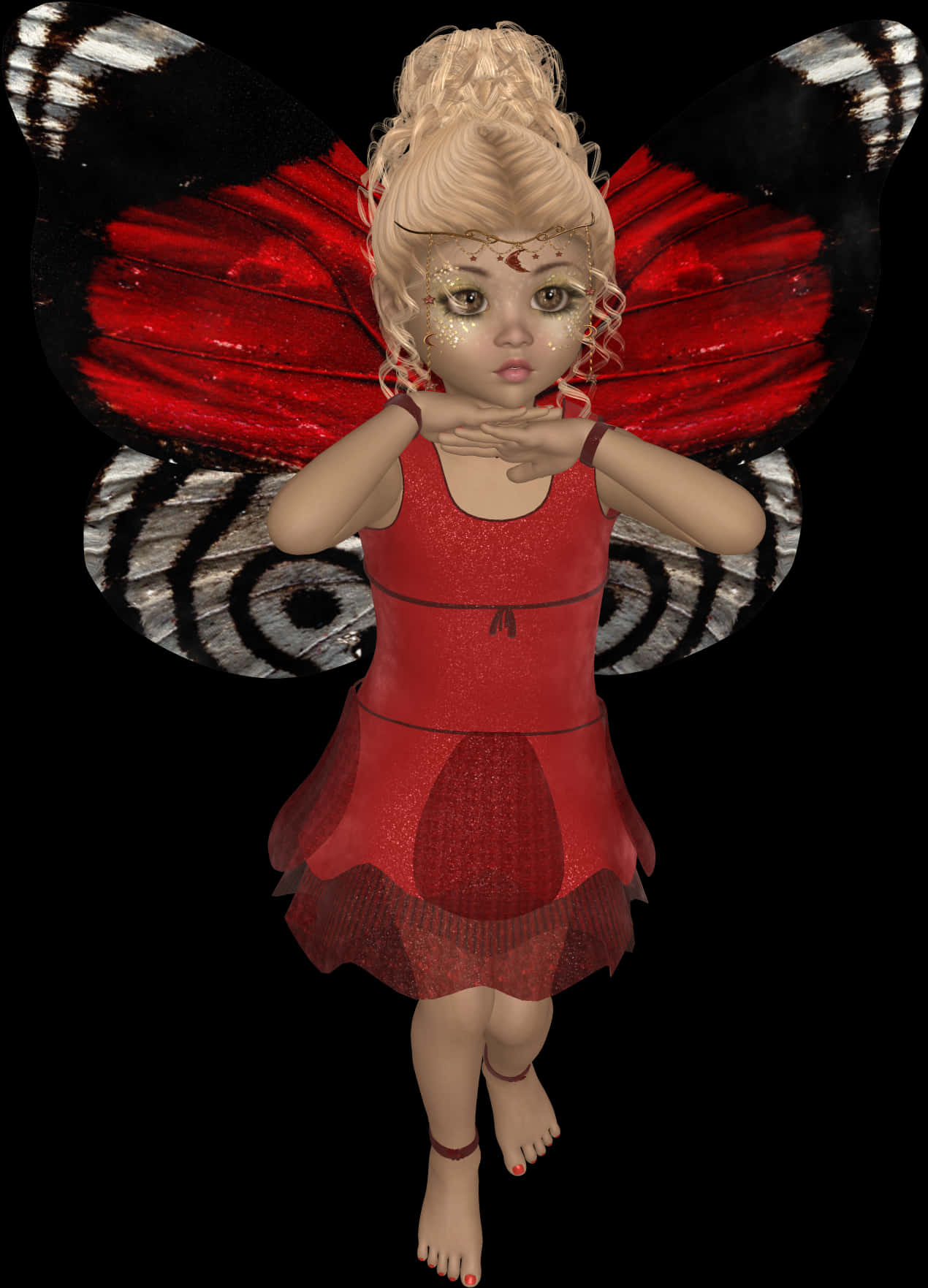 Red Dress Fairy With Butterfly Wings PNG image