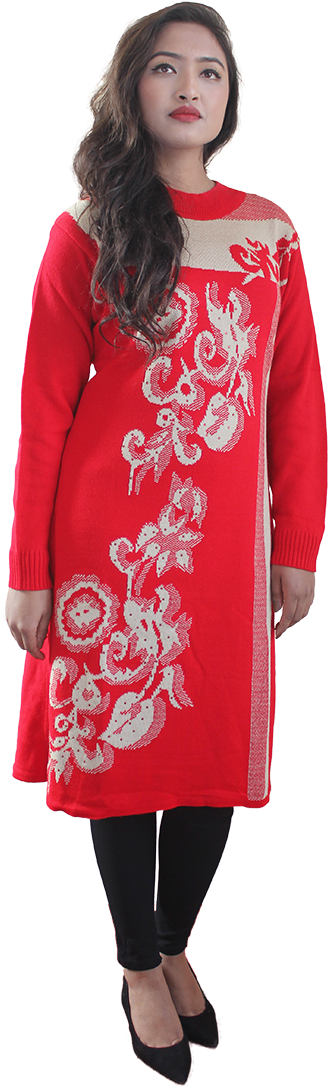 Red Embroidered Kurti Fashion PNG image