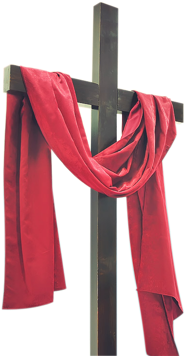 Red Fabric Draped Wooden Cross PNG image