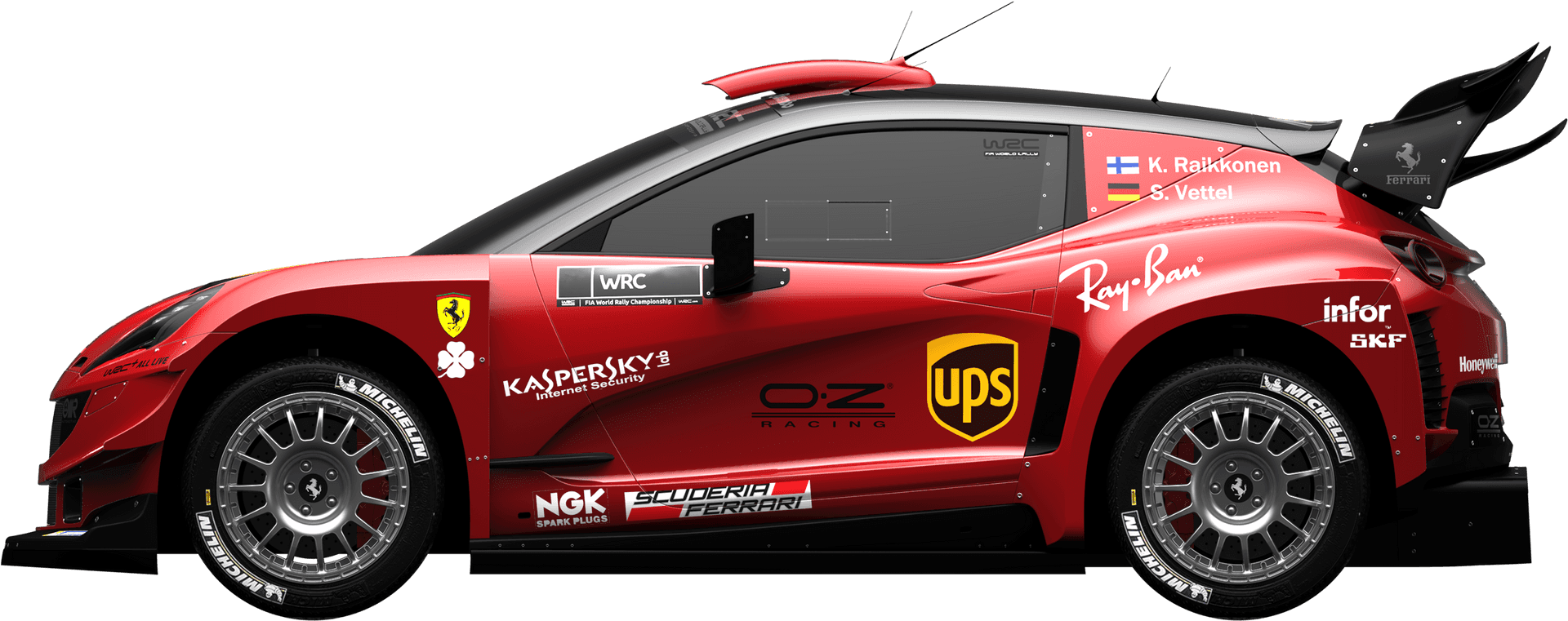 Red Ferrari Rally Car Side View PNG image