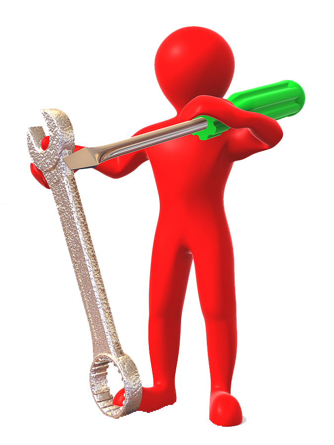 Red Figure Holding Wrench PNG image