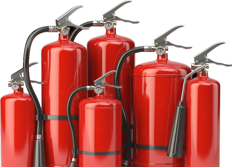 Red Fire Extinguishers Grouped Together PNG image