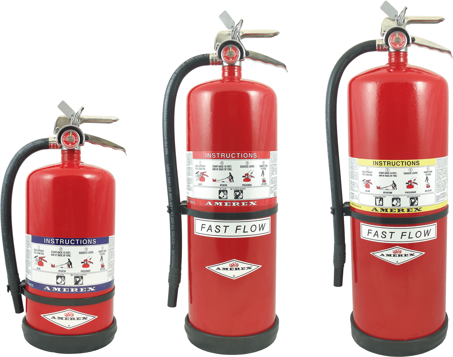 Red Fire Extinguishers Trio PNG image