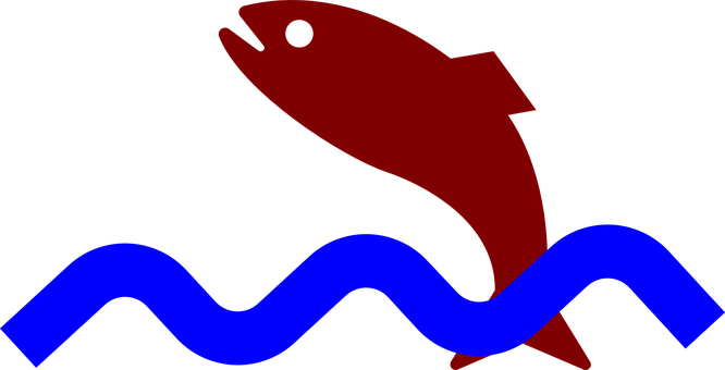Red Fish Icon Above Blue Waves PNG image