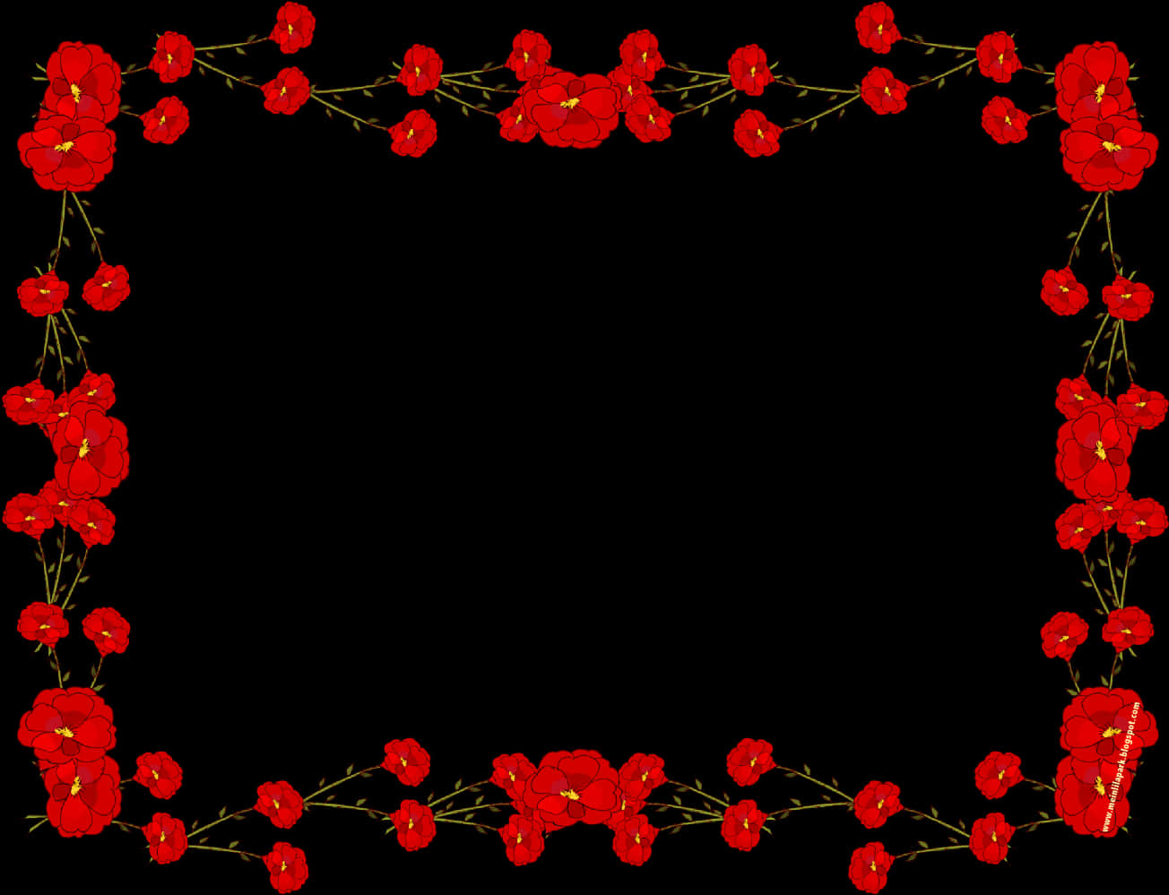 Red Floral Frameon Black Background PNG image