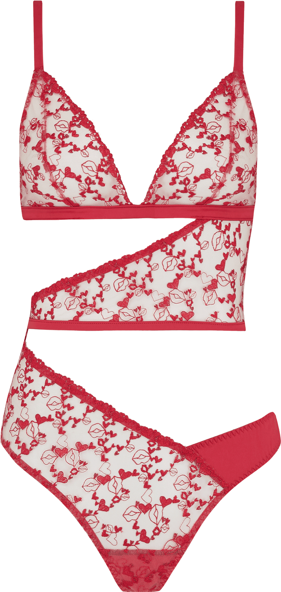 Red Floral Lace Lingerie Set PNG image