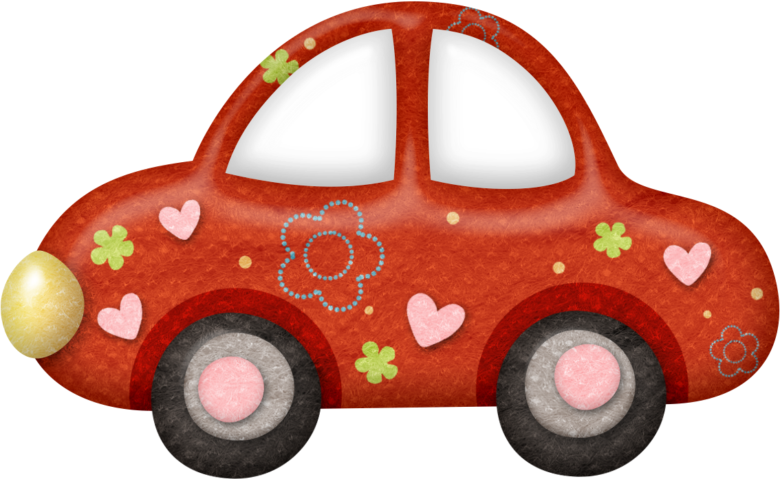 Red Floral Patterned Cartoon Car PNG image