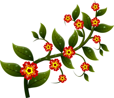 Red Flowers Dew Drops Dark Background PNG image