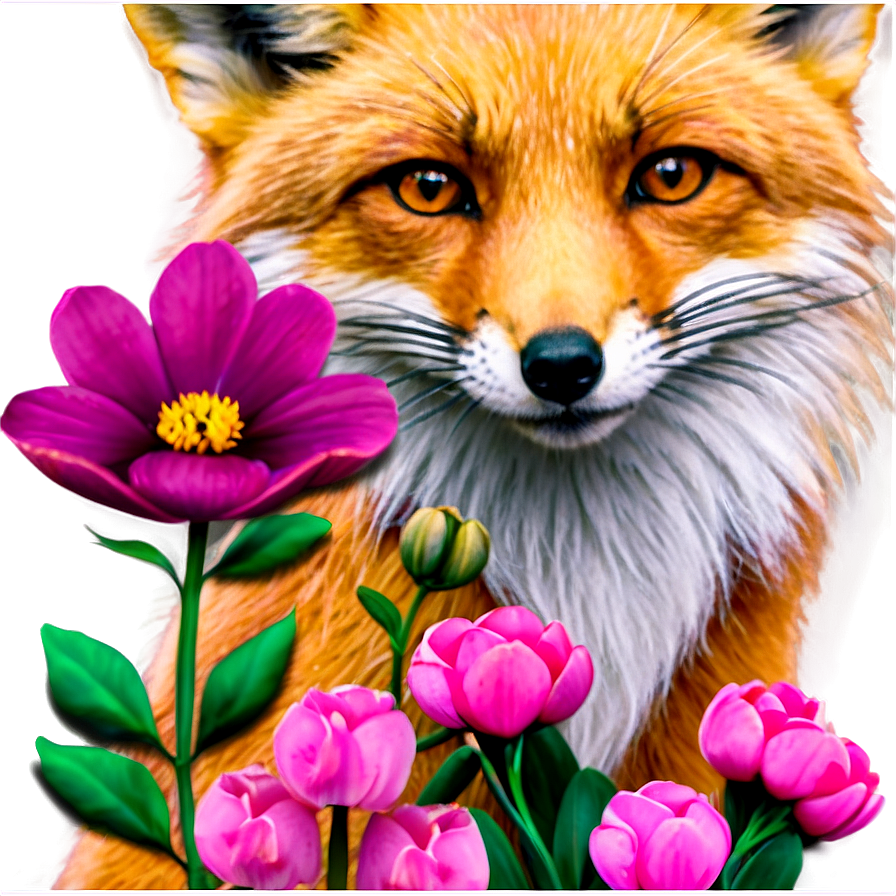 Red Fox With Flowers Png Bfm PNG image