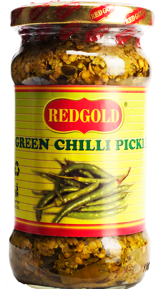 Red Gold Green Chilli Pickle Jar PNG image