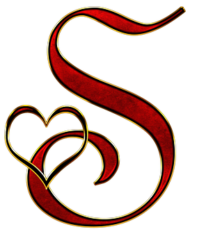 Red Golden Letter Swith Heart PNG image